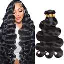 Human Hair Bundles Body Wave Bundles Human Hair 28 30 32 Inch Soft And Healthy Unprocessed Brazilian Remy Hair Extensions Tangle Free Daily Wear For Women Deals, Black
