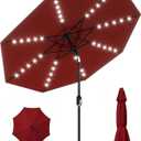 GarveeLife 10 ft Patio Umbrella with Solar Lights, 8 Ribs Outdoor Market Table Umbrella with 40 LED Lights & Tilt Crank for Pool, Deck, Backyard (Red)