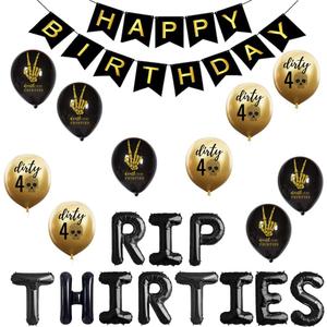 RIP THIRTIES 40th Birthday Party Supplies, Happy Birthday Banner for Death to My Thirties 30s RIP Youth Men Dirty 40 Funny 40th Bday Decorations (Gold)