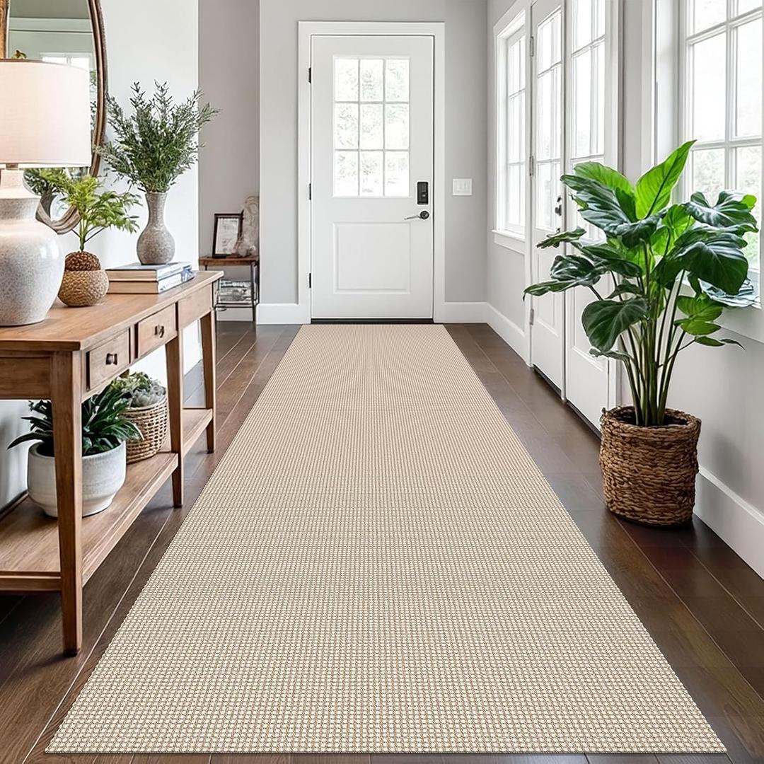EARTHALL Runner Rug 3x12 Ft Washable Runners for Hallways Extra Long Woven Non Slip Entryway Runner Braided Kitchen Runner Indoor Outdoor Carpet Runners for Entryway, Hall, Foyers, Beige/Ivory