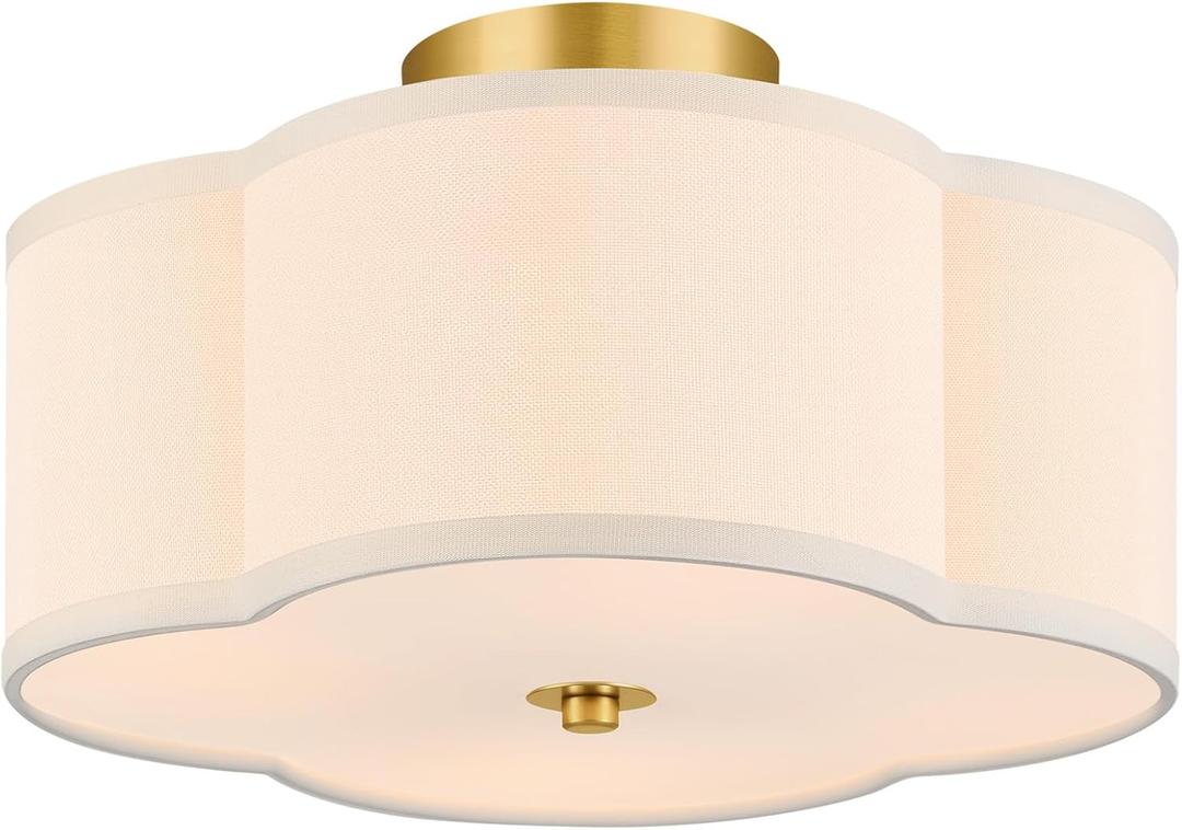 VONLUCE Semi Flush Mount Ceiling Light, 12.8" Ceiling Light Fixture with Four Leaf Clover-Shaped, 4-Light Modern Light Fixture for Bedroom Living Room Nursery Hallway, White Shade & Gold Finish