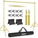 EMART Backdrop Stand 10x8.5ft(WxH) Photo Studio Adjustable Background Stand Support kit with 2 Crossbars, 8 Clamps, 2 Sandbags and Carry Bag for Parties, Events Decoration, Wedding -Titanium Gold