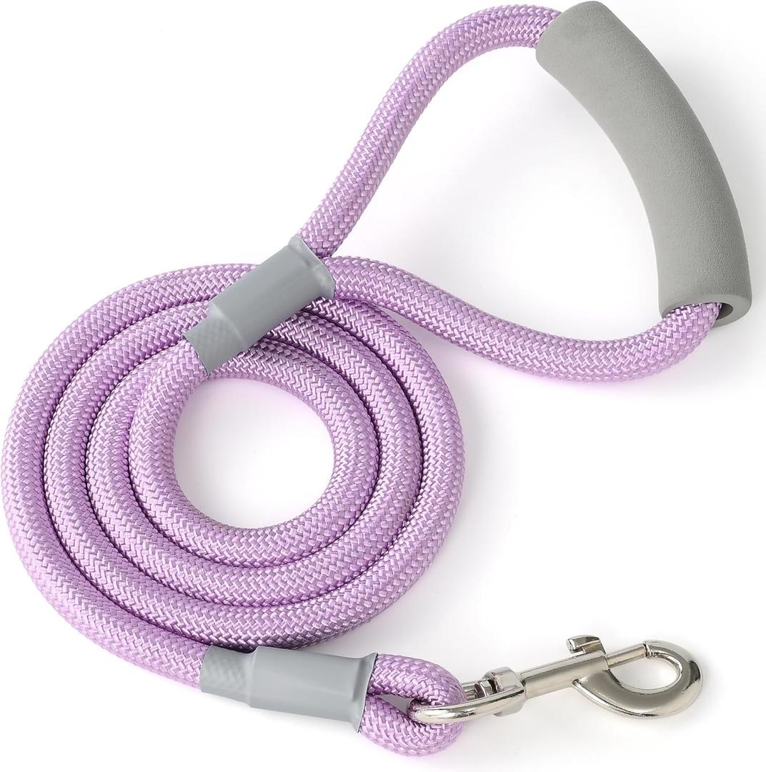 Mile High Life Dog Leash, with Comfortable Padded Handle, Purple Nylon Rope Leash with Steel Tips, Heavy Duty 6 Feet Pet Leashes (Pink,72 Inches)