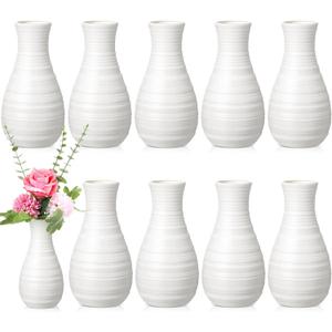 10 Pack Composite Plastic Flower Vases Bulk White Small Tall Conic Floral Vases for Centerpieces Unbreakable Bud Vase for Wedding Party Living Room Decor (Simple)