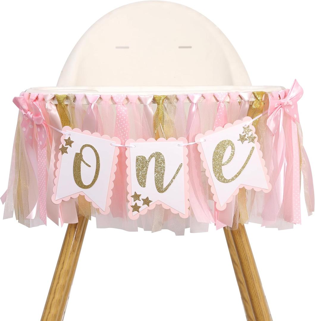 Twinkle Twinkle Little Star High Chair Banner - Twinkle Little Star First Birthday Decorations, Gold Glitter Gender Reveal Garland, Pink And Gold Party Decorations, Bow Theme Party Supplies