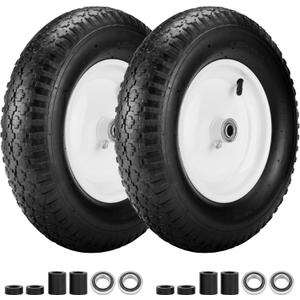 4.80/4.00-8" Air Filled Wheelbarrow Tire,Heavy-Duty Replacement Tire and Inner Tube Set with 3/4 & 5/8 Wheel Bearing and Spacer Kit included,Tubed Tires Non-Slip for Garden Cart Wagon (White)