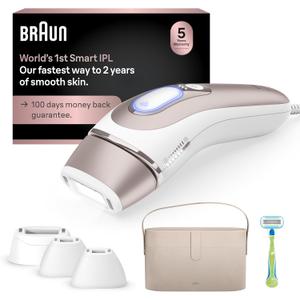 Braun IPL Skin iexpert, at Home Laser Hair Removal, Holiday Gifts for Women and Men with Free App, SMART IPL, Vanity Case, Venus Razor, 4 Smart Heads, PL7387 (White/Bronze)