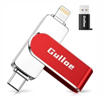 Gulloe 256GB Flash Drive Intended for iPhone, Memory Stick Storage for Photos and Videos Backup, Compatible with iPhone iPad Android PC, Plug and Play, No Application Required, Red