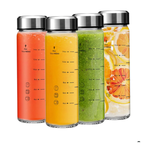 16oz Juice Bottles - 4 Pack Wide Mouth Glass Bottles with Lids- BPA Free, Stainless Steel Lids for Juicing, Smoothies, Infused Water, Beverage Storage - Leakproof, Borosilicate, Clear