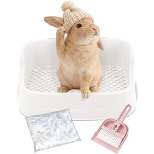 Large Rabbit Litter Box, Bunny Litter Box with Removable Top and Bottom, Corner Bunny Potty Training Litter Pan, Small Animal Toilet for Adult Rabbits, Guinea Pig, Hamster, White