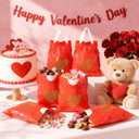 ForraFun 120 Pcs Valentines Goodie Bags Bulk Heart Drawstring Treat Candy Gift Bags with Handles Plastic Small Snacks Cookies Party Favors Pouch for Valentines Exchange Gift Holiday Birthday Supplies