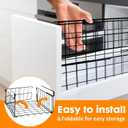 Hanging Under Shelf Storage Basket, 2 Pack Foldable Under Cabinet Metal Desk Storage Wire Rack Organizer for Kitchen Pantry Bookshelf Office Home, Easy to Install Slide-in Under Shelves (Black)