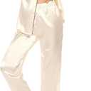 Leikar Silk Pajamas Long Sleeve Pajama Sets For Women Soft Button Down Pajamas Pj Set (Beige, S)