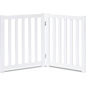 LZRS 2-Panel Wooden Free Standing Foldable Dog Gate Indoor Solid Hardwood 24" High, Step-Over Safety Pet Gate for Doorways, Stairs & Small Spaces - Indoor Use, White