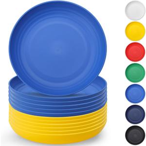 Berglander Plastic Plates Set of 12 Pieces 9", UKR Color Reusable and Sturdy Unbreakable Dinner Plates, Salad Plates, Pasta Bowls, Dishes for Home, Kid, Light Weight Easy Carry for Picnic, Camping