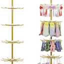 Retail Display Stand 5 Tier Metal Spinning Display Rack with Wheels Keychain Jewelry Stocking Hat Display Stand with Hooks for Malls, Showroom, Retail Store (Gold)