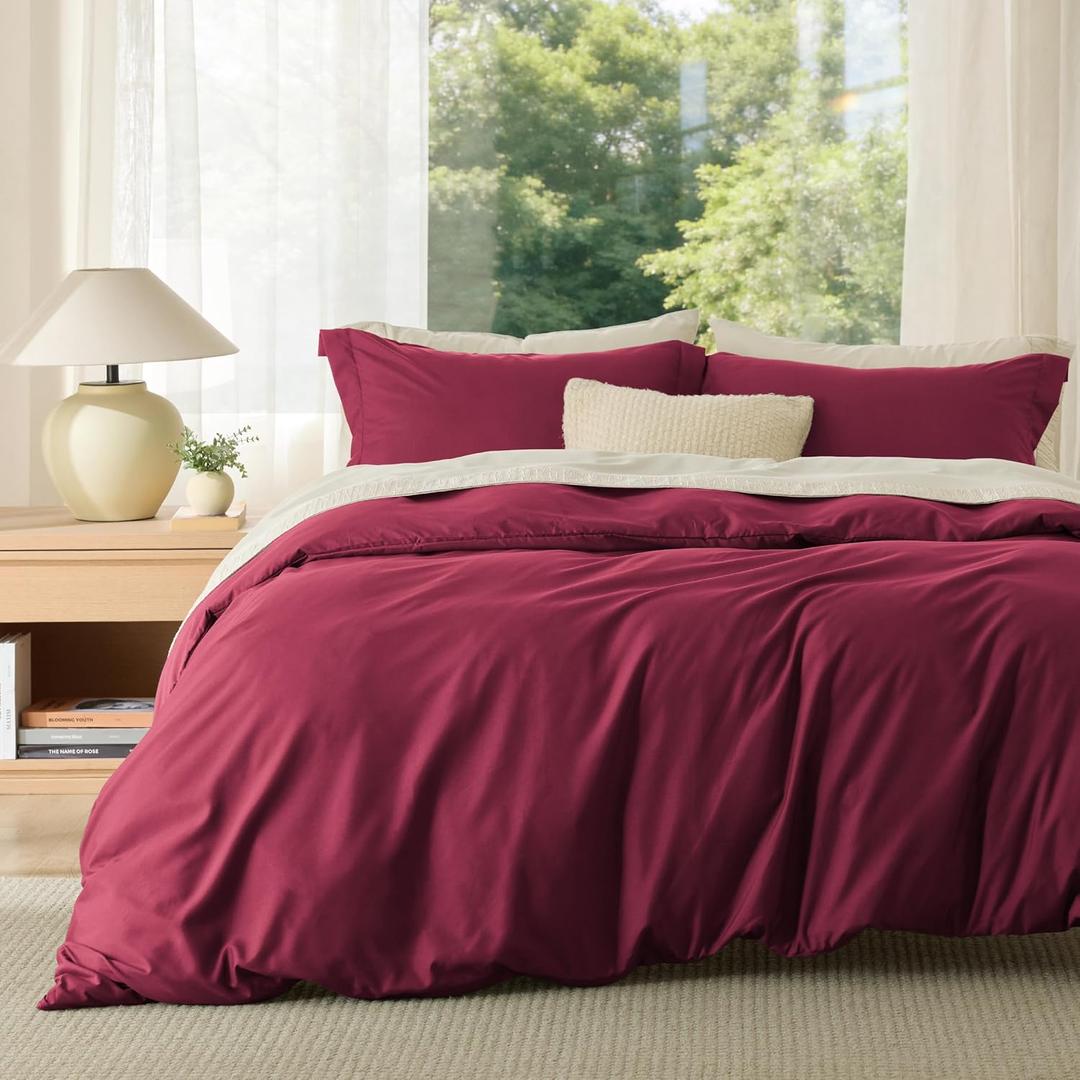 Bedsure Duvet Cover Full Size - Soft Double Brushed Bedding Set for Kids & Adults, Zipper Closure, 3 Pieces, Includes 1 Duvet Cover (80"x90") & 2 Pillow Shams, NO Comforter, Burgundy Red