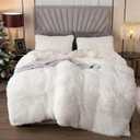 EMME Plush Shaggy White Duvet Cover Set Queen Size 3 Pieces Luxury Fuzzy Comforter Cover Set, Soft Faux Fur Fluffy Winter Bedding Set (White, Queen)
