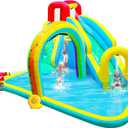 Inflatable Water Slide Park with Air Blower, Kids Bouncer House with Rainbow Sprinkler, Bouncy Castle for Climbing Wall, Splash Pool