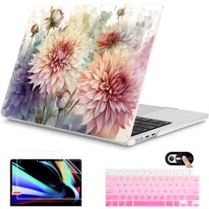 Mektron for 2026 MacBook Air 13-inch M5 Laptop Case A3449 with 13.6-inch Liquid Retina Display Fits 2025 A3240 M4 2024 A3113 M3 2023 A2681 M2 Printed Shell for MacBook Air 13.6", Watercolor Dahlias