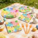 96 Pcs Easter Plates and Napkins Sets, 350GSM Easter Paper Plates, Colorful Spring Disposable Plates Napkins Forks Dinner Plates, Easter Dinnerware Tableware Party Supplies