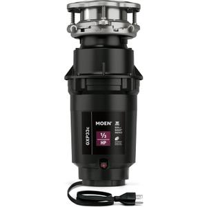 Moen GXP33C Lite Series PRO 1/3 HP Compact Continuous Feed Garbage Disposal for Kitchen Sink, Power Cord Included
