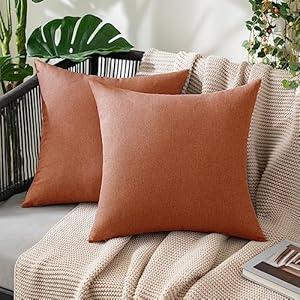 MIULEE Pack of 2 Decorative Outdoor Solid Waterproof Fall Throw Pillow Covers Euro Sham Faux Linen Garden Farmhouse Cushion Cases for Summer Patio Tent Balcony Couch Sofa 26x26 Inch Rust  