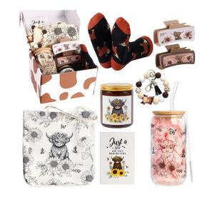 Highland Cow Gifts for Women Highland Cow Stuff Cow Themed Gifts for Cow Lovers Include Canvas Tote Bag Hair Claw Clips Keychain Socks Candle Card for Highland Cow Lover Birthday Christmas