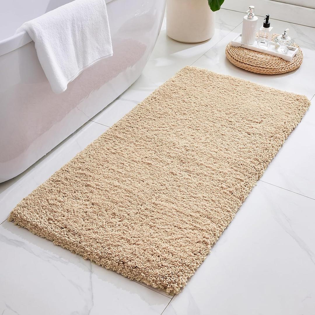 ILANGO Beige Bathroom Rugs 60"  24" Non Slip & Super Absorbent Extra Thick Soft, Washable Bath Carpet Runner for Floor, Microfiber Plush Shaggy Bath Mats with Rubber for Bedroom Bathtub Shower Room