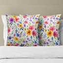 Watercolor Floral Throw Pillow Cover 18x18 Inch Pack of 2 Spring Farmhouse Cushion Pillow Case Square Pink and White Colorful Flowers Pillowcase for Spring Party Bed Sofa Home Car Bedroom Outdoor