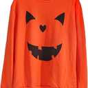 Women's Halloween Pumpkin Face Long Sleeve Spooky Sweatshirts Lightweight Casual Pullover Tops (Orange, L)