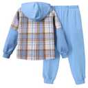 EDFTM Toddler Boy Clothes Flannel Plaid Hoodie Shirt and Casual Sweatpants Boys Fall Winter Spring Outfits Sky Blue 3-4 Years