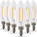Feit Electric 60W Equivalent Candelabra LED Light Bulb, Dimmable, E12 Base, 5000K Daylight, B10 Filament Torpedo Tip Decorative Lighting Bulbs, 13-Year Lifetime, CTC60/950CA/FIL/6, 6-Pack