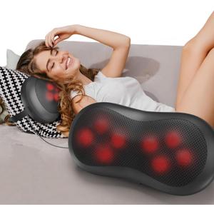 Adjustable Neck-Shoulder Massage Pillow with Magic Strap, High-Power Copper Motor, Hand Control & Heating Back Massager for Pain Relief (Button, 8 Head)