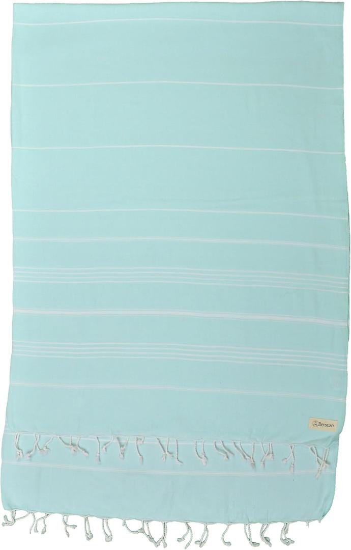 Bersuse Towels Anatolia XL Beach Blanket Throw Blanket Turkish Towel 100% Cotton Extra-Large Quick-Dry Lightweight Premium Peshtemal Towel - 61x82 Inches, Aqua Marine