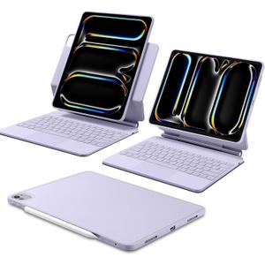 [Upgraded] ESR iPad Pro 13 Inch Case with Keyboard (M5/M4, 2025/2024), iPad Pro 13 Keyboard Case with Magnetic Stand, Portrait/Raised Modes for iPad Pro 13, Removable, Rebound 360 Series, Pirple