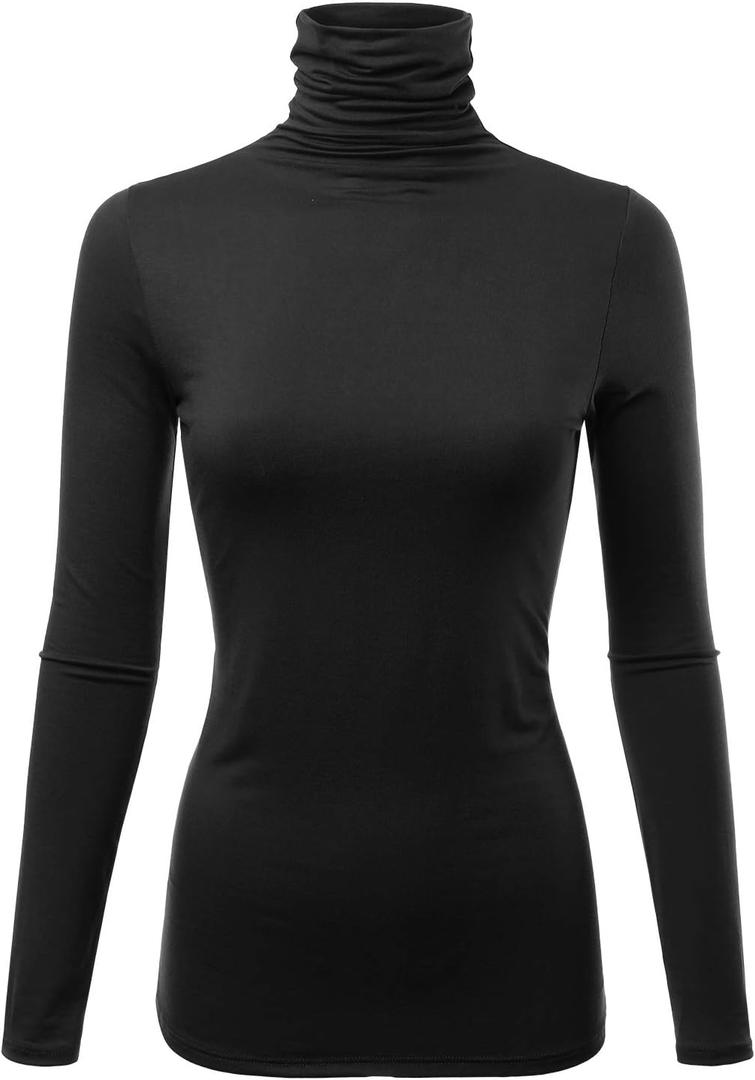 Womens Premium Long Sleeve Turtleneck Lightweight Pullover Top Sweater (S-3X, Made in USA) (Large, Cllt002-black)