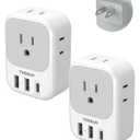 TESSAN 2 Prong to 3 Prong Outlet Adapter 2 Pack, US to Japan Plug Adapter with 4 Outlets 3 USB (1 USB C PD 20W), Outlet Adaptor US to Japan China Mexico Philippines Canada Peru Thailand Vietnam