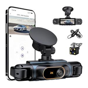 2K Dash Cam 360° View 4 Channel Front and Rear Dash Camera for Cars, 3x1080P, Left Right Dash Camera for Cars, 8 IR Lamps Night Vision, WiFi & APP Control, G-Sensor, 24H Parking Mode