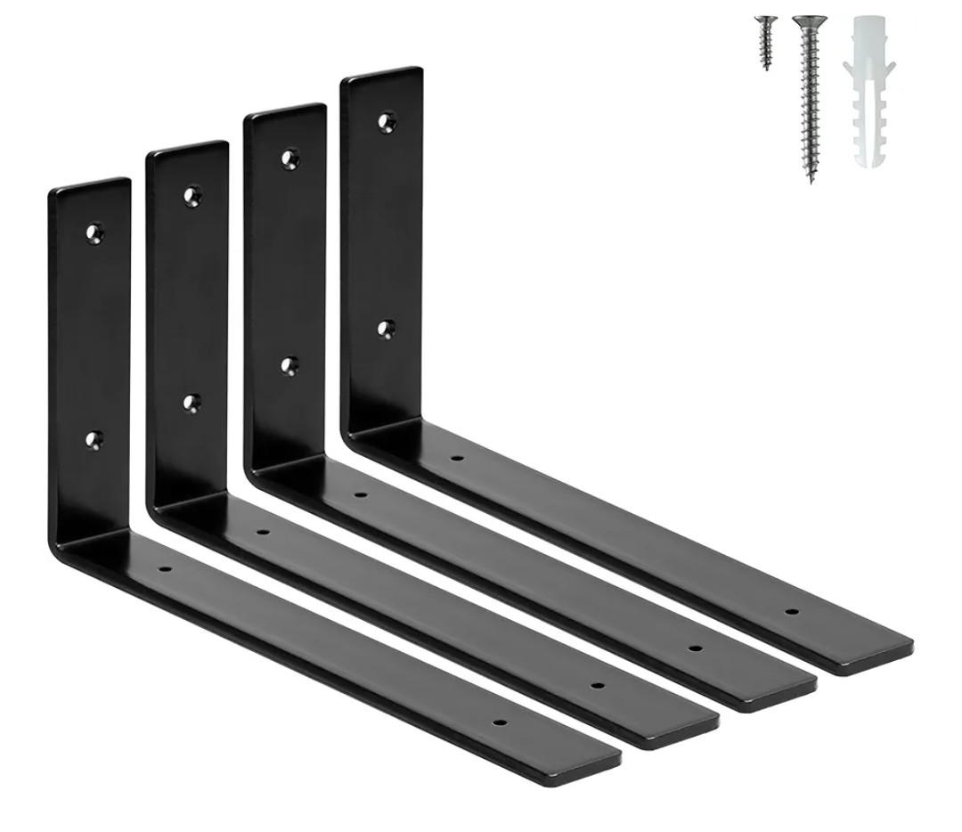 ELSKER&HOME Shelf Brackets 12 Inch, 4 Pack Floating Shelf L Brackets for Shelves Support, Black Metal Heavy Duty Shelf Brackets for DIY Decorative