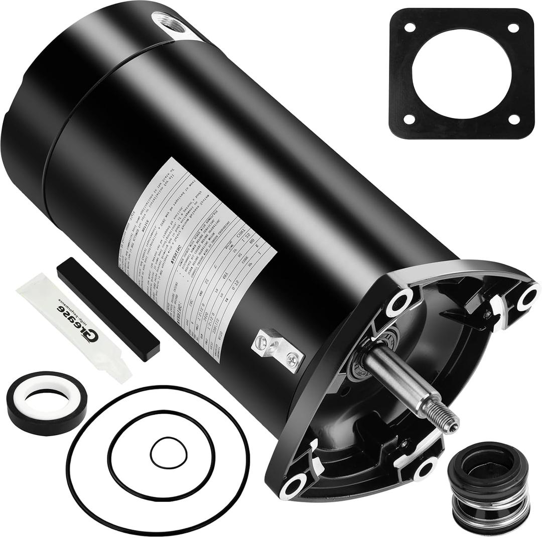 USQ1102 Pool Pump Motor 1HP, 48Y Frame Square Flange, 115/230V, 3450 RPM, 7.6/15.3A, Capacitor Start Single Speed, 1045 Steel Shaft, Fit for AO Smith/Hayward/Sta-Rite/Pentair Pool Pumps ASQ125