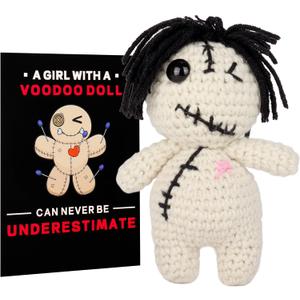 Positive Voodoo Doll Funny Handmade Crochet Stuffed Plush with Positivity Affirmation Card for Halloween Decor Lucky Gag Gift (Classic)