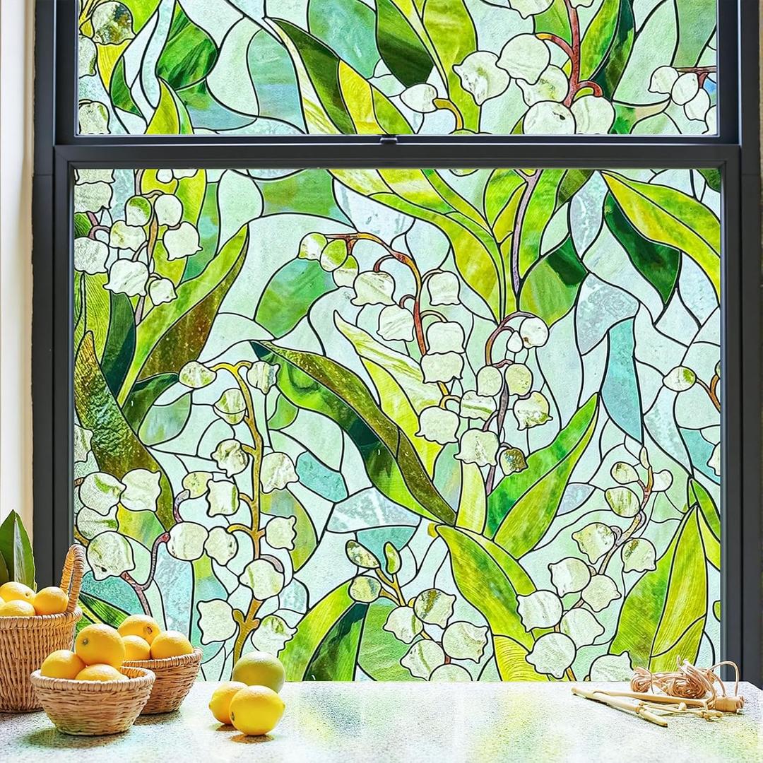 3D Stained Glass Window Film, Decorative Window Privacy Film for Bathroom,Front Door,Home, Sun Blocking Heat Control,Static Cling,Linglan 23.6inch x 35.4inch
