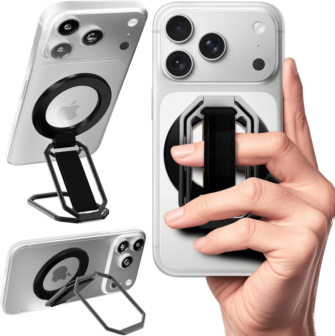 for MagSafe Phone Grip, 4-in-1 Stable Octagon Kickstand with Finger Loop, Phone Ring Holder Strap for iPhone 17-12 Secure One-Hand Hold, Comfortable Scrolling, Hands-Free Video Call 