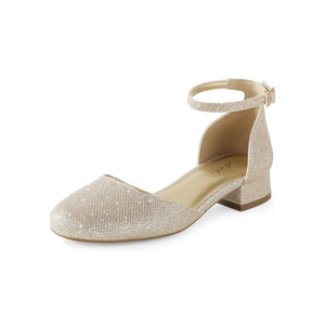 Ankis Closed Toe Heels for Women, Black Nude White Gold Silver 1 Inch Women's Flats Low Block Heel Women Dress Shoes Womens Pumps Work Shoes with Ankle Strap for Spring Fall, Gold Glitter