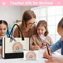Tecanne Teacher Gifts for Women, Canvas Tote Bag with Makeup Bag, Beach Bag with Zippe