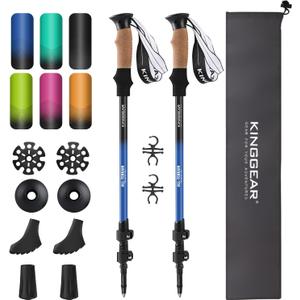 KINGGEAR Nordic Walking Stick, TP1 Hiking Poles Retractable Lightweight 7075 Aluminum, Trekking Poles with Flip Lock, Natural Cork and EVA Grip, 2pc Hiking Gear, 54"