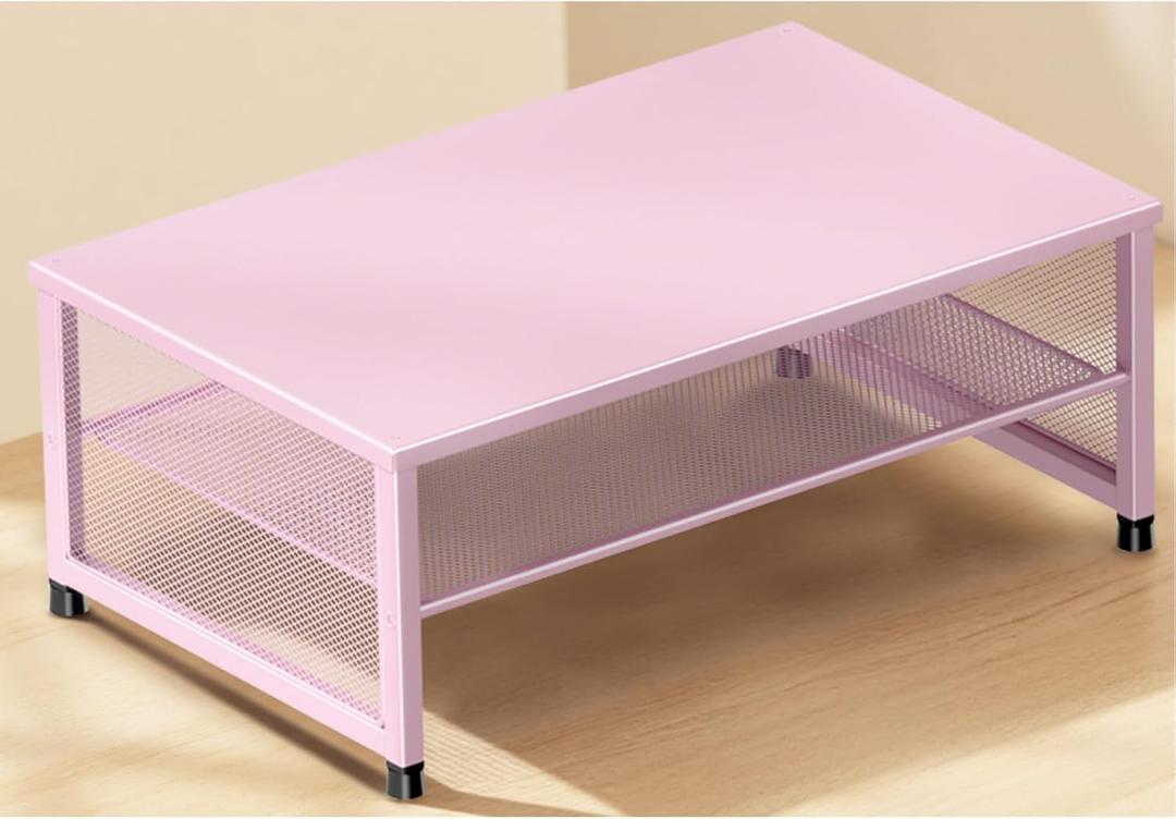ECOLOVI 2-Tier Computer Monitor Stand Riser, Desk Organizer for Monitor, Printer & Laptop Stand, Desktop Workspace Organizers for Office Supplies(Pink)