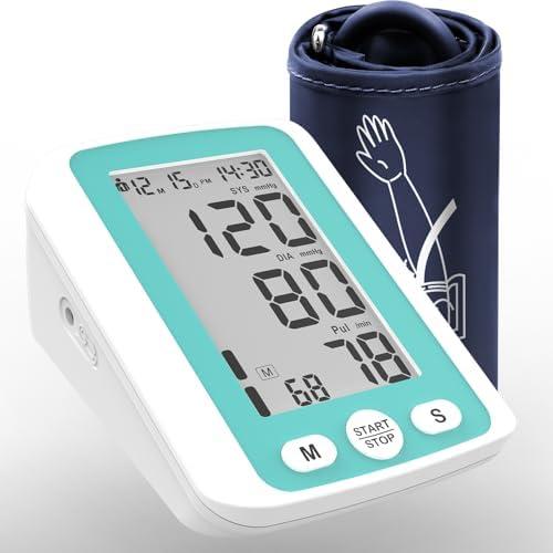 Upper Arm Blood Pressure Monitor for Home Use, Automatic Digital BP Machine with 9-17 inch Large BP Cuff, Large Backlit Display, 2X500 Sets Memories,Green