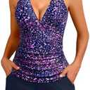 Women's Tankini Swimsuit with Shorts - Halter Two Piece Swimsuit 2025 Tummy Control Bathing Suit with Pockets.XL
